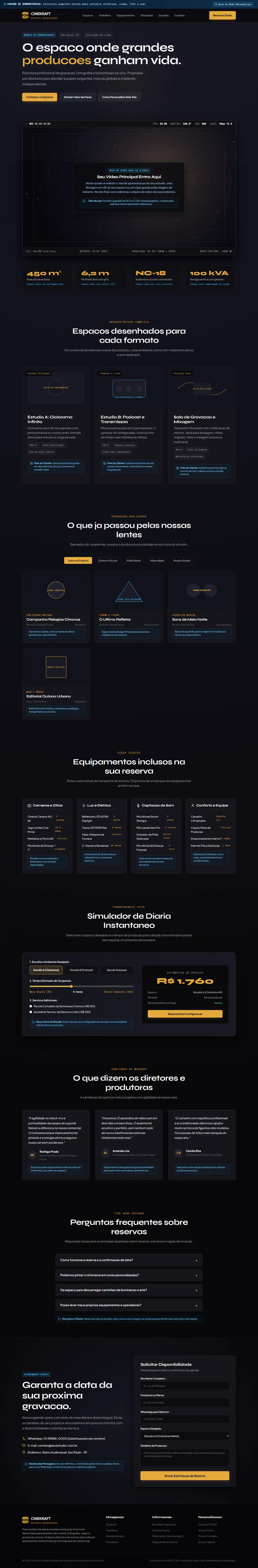 Página de demonstração da Cinekraft, estúdio audiovisual