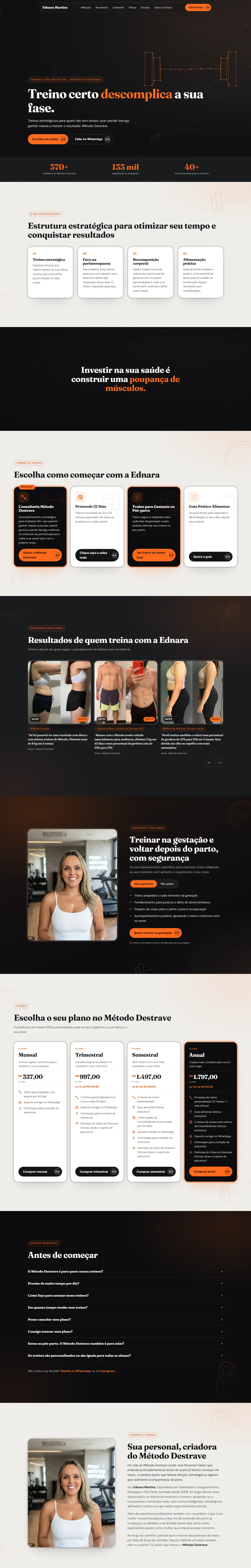 Site da Ednara Martins no computador, do topo ao rodapé