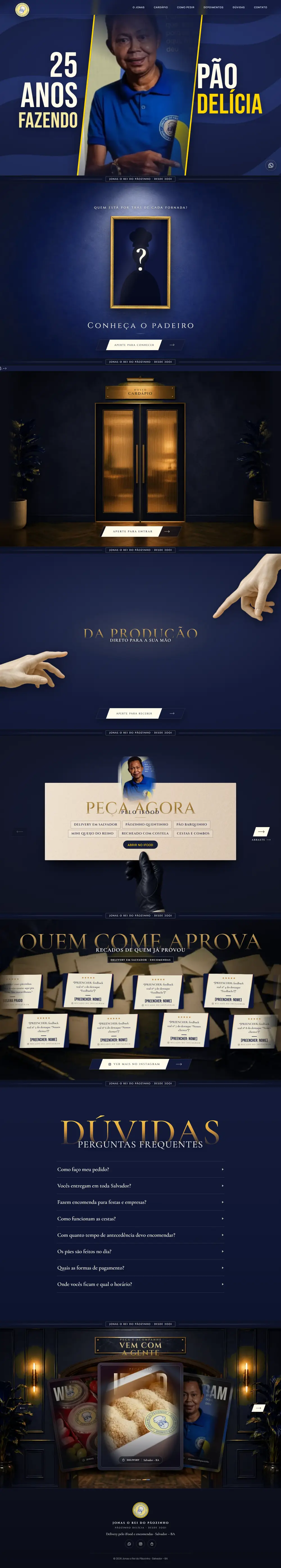 Site do Jonas o Rei do Pãozinho no computador, do topo ao rodapé