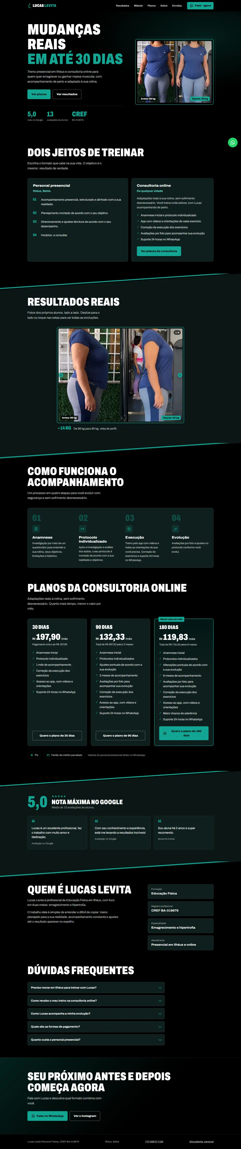 Site do Lucas Levita no computador, do topo ao rodapé
