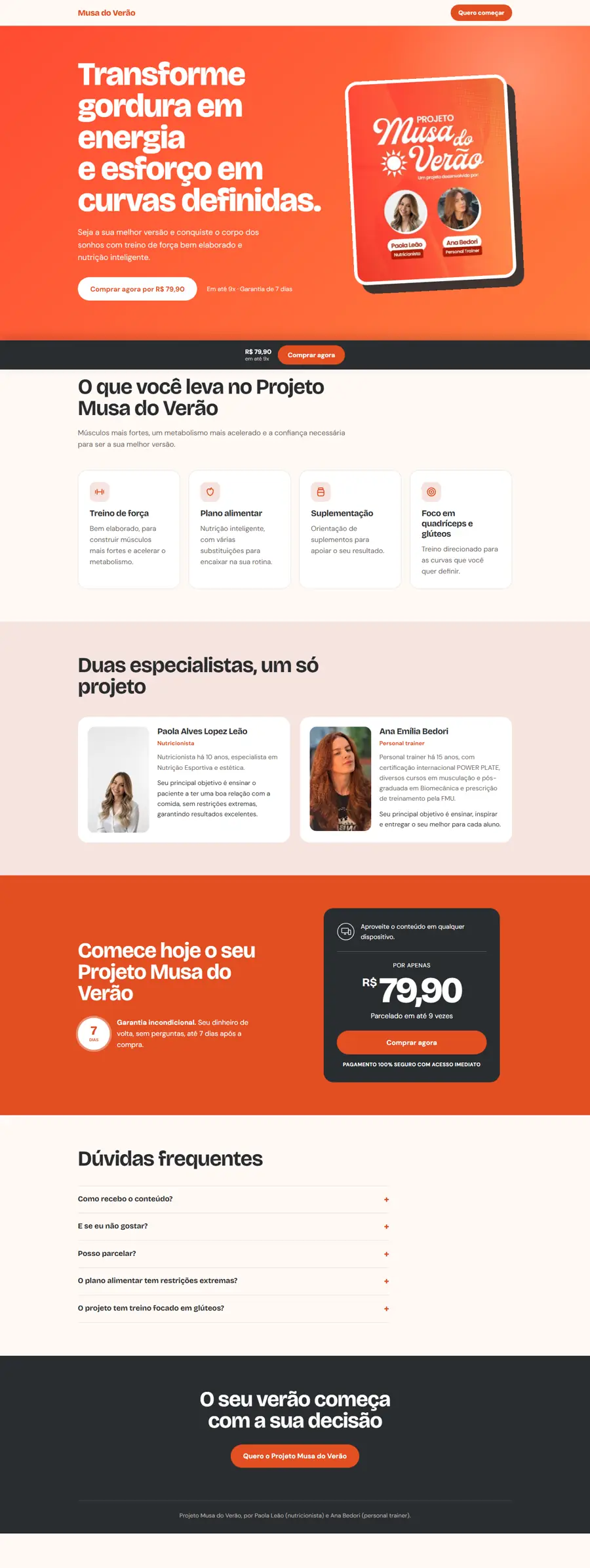 Página de vendas do Projeto Musa do Verão