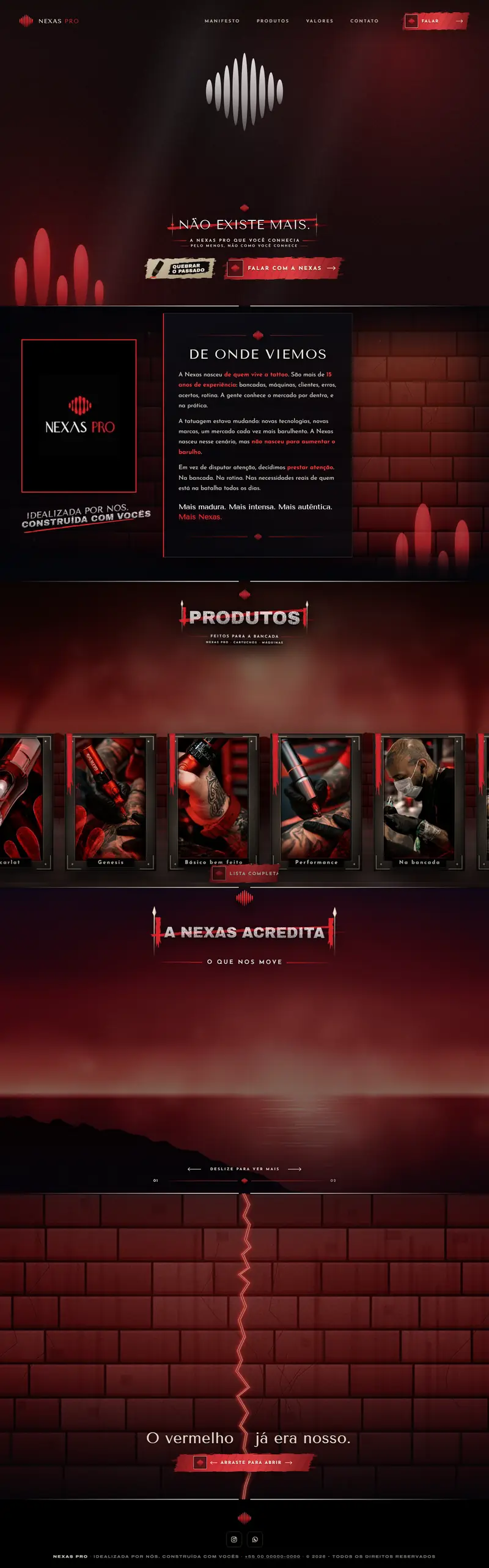 Site da Nexas Pro, marca de materiais para tatuagem